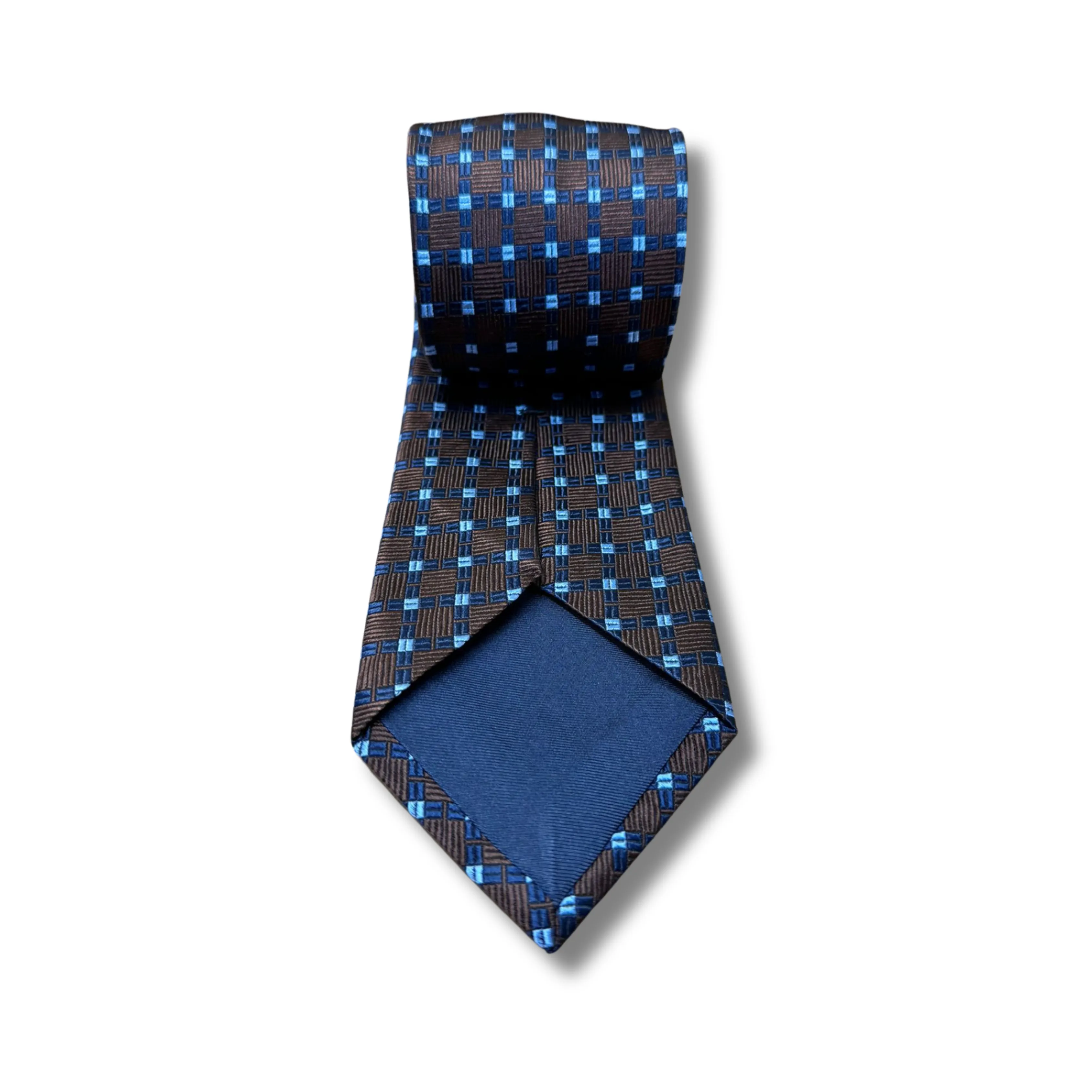 Brown & Blue Chequered Woven Silk Tie Hand Finished
