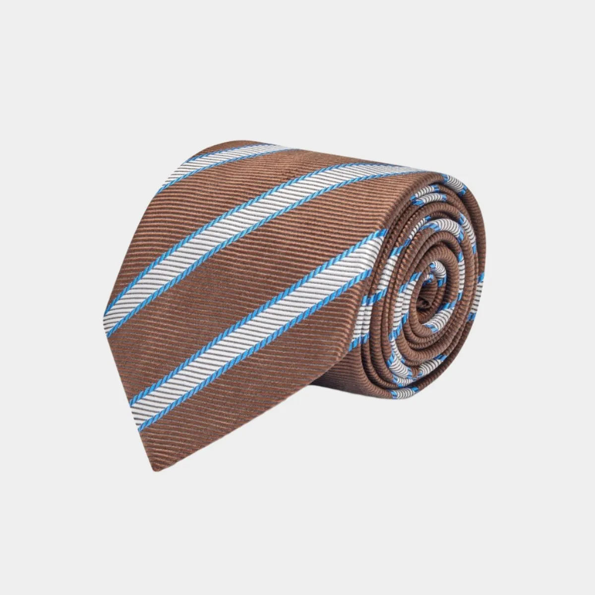Brown & White Stripe Woven Silk Tie