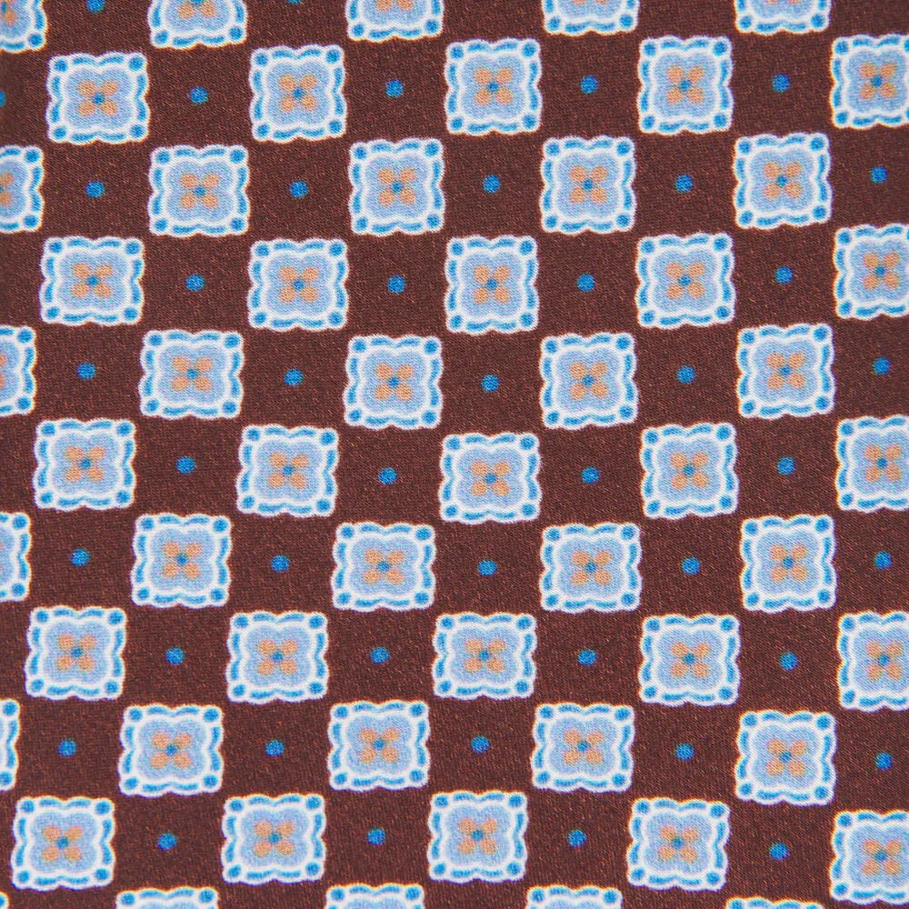 Brown and Light Blue Medallion Silk Tie