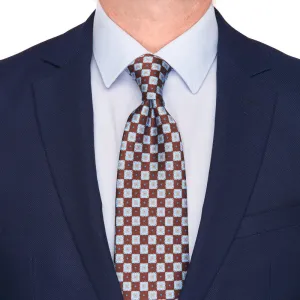 Brown and Light Blue Medallion Silk Tie