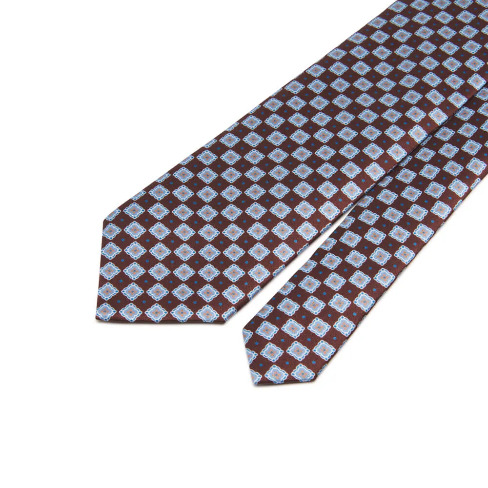 Brown and Light Blue Medallion Silk Tie
