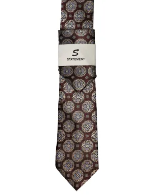 BROWN GEO 2 PC TIE & HANKIE SET