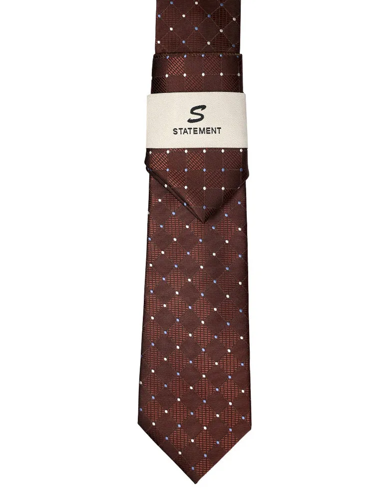 BROWN GEO DOT 2 PC TIE & HANKIE SET