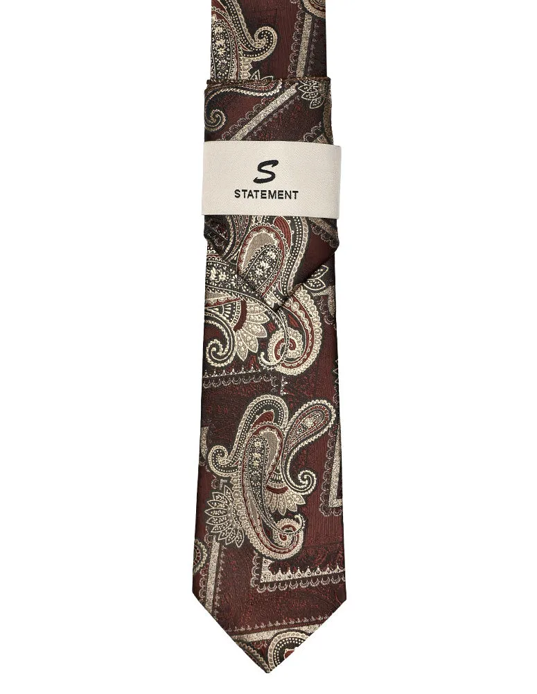 BROWN PAISLEY 2 PC TIE & HANKIE SET