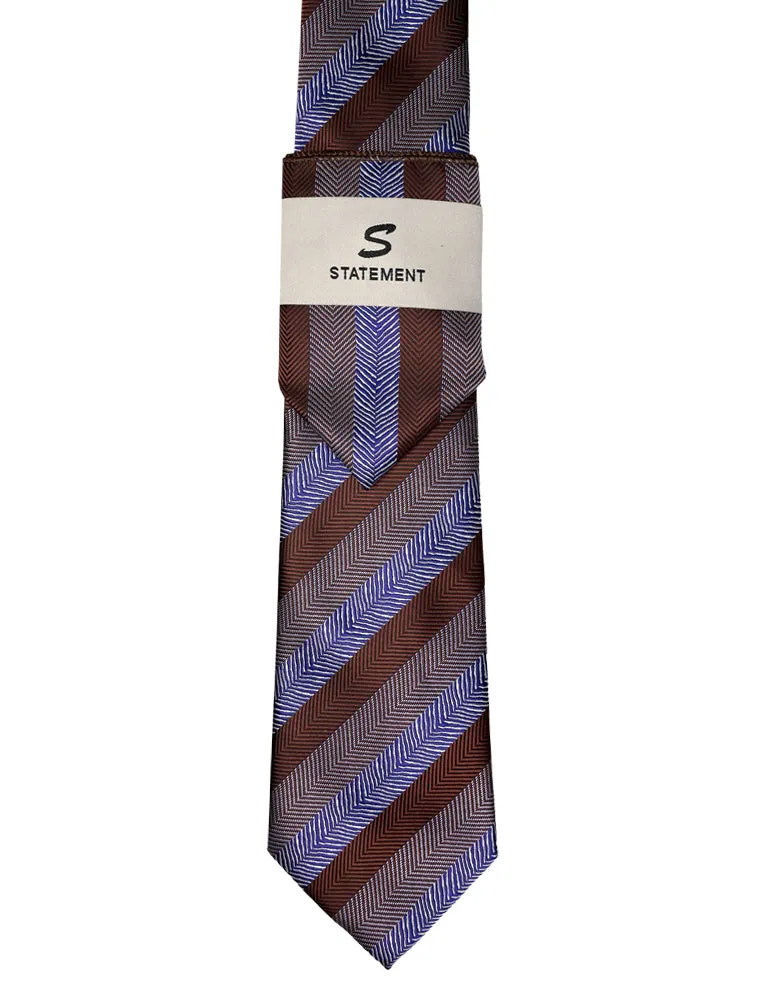 BROWN STRIPE 2 PC TIE & HANKIE SET