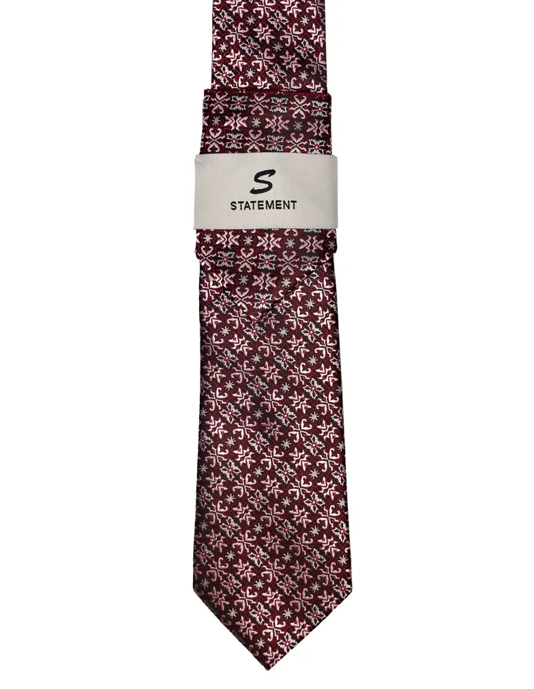 BURGUNDY PATTERN 2 PC TIE & HANKIE SET