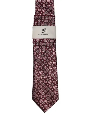 BURGUNDY PATTERN 2 PC TIE & HANKIE SET