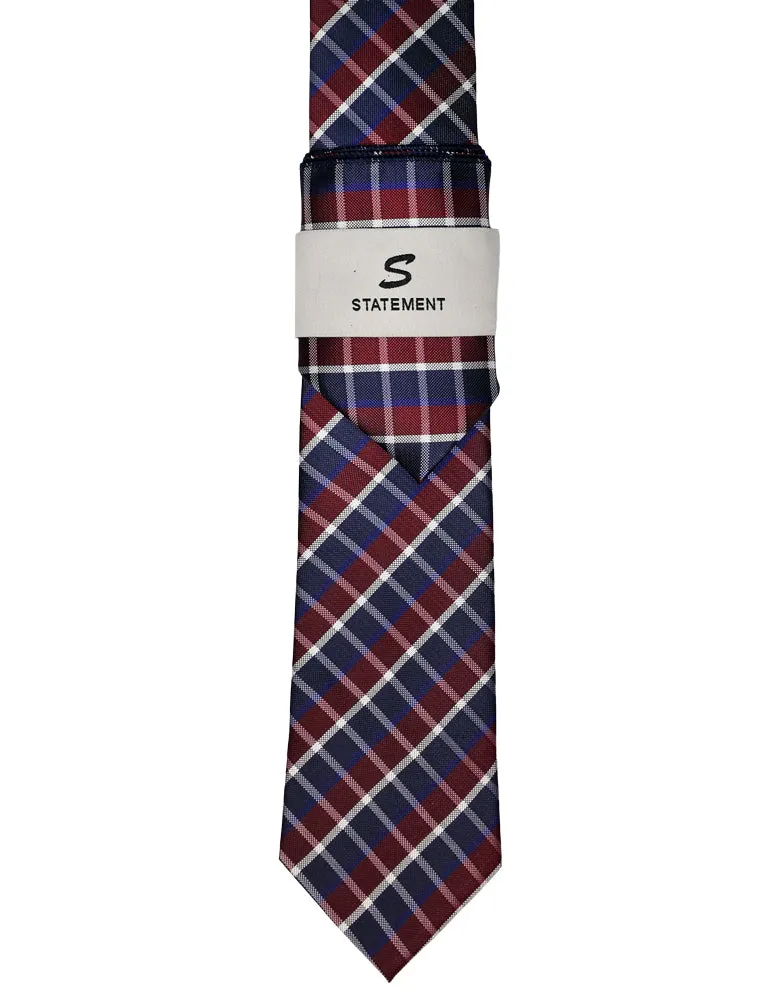 BURGUNDY PLAID 2 PC TIE & HANKIE SET