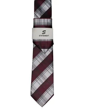 BURGUNDY PLAID 2 PC TIE & HANKIE SET