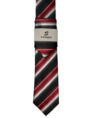 BURGUNDY STRIPE 2 PC TIE & HANKIE SET