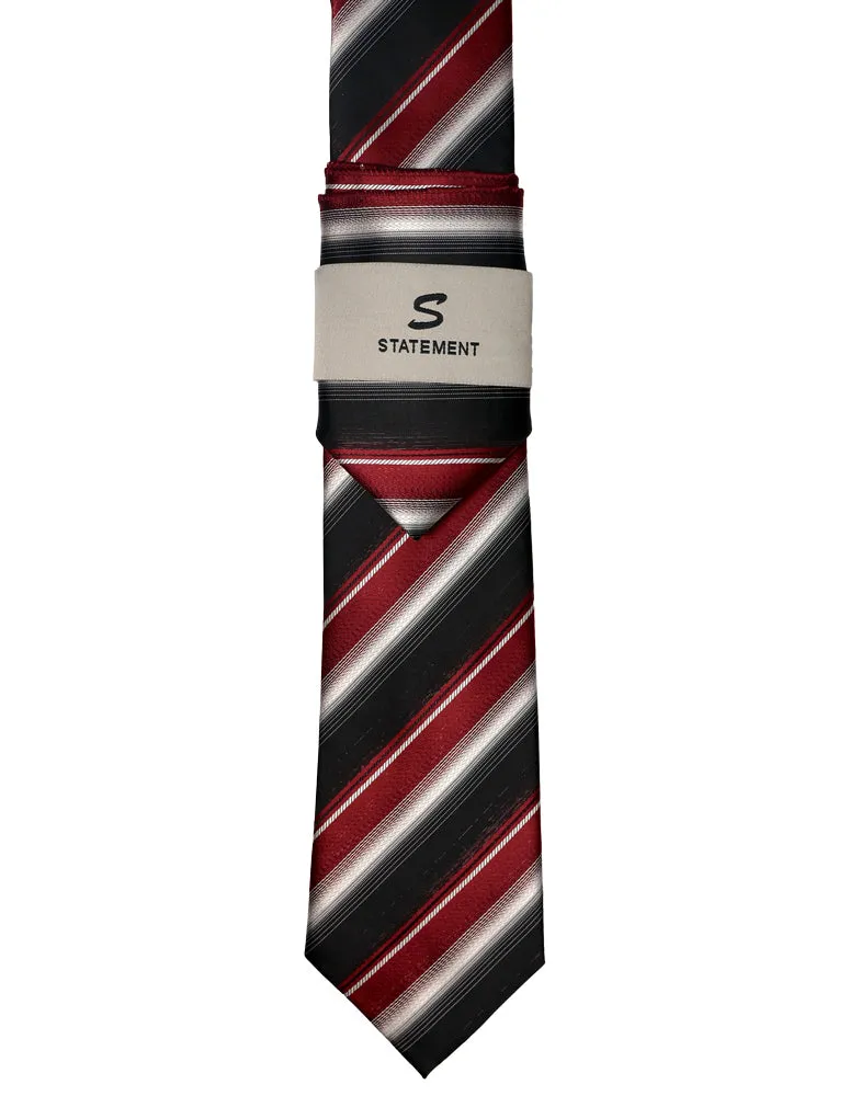BURGUNDY STRIPE 2 PC TIE & HANKIE SET