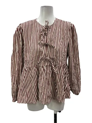 Burgundy Striped Tie Blouse
