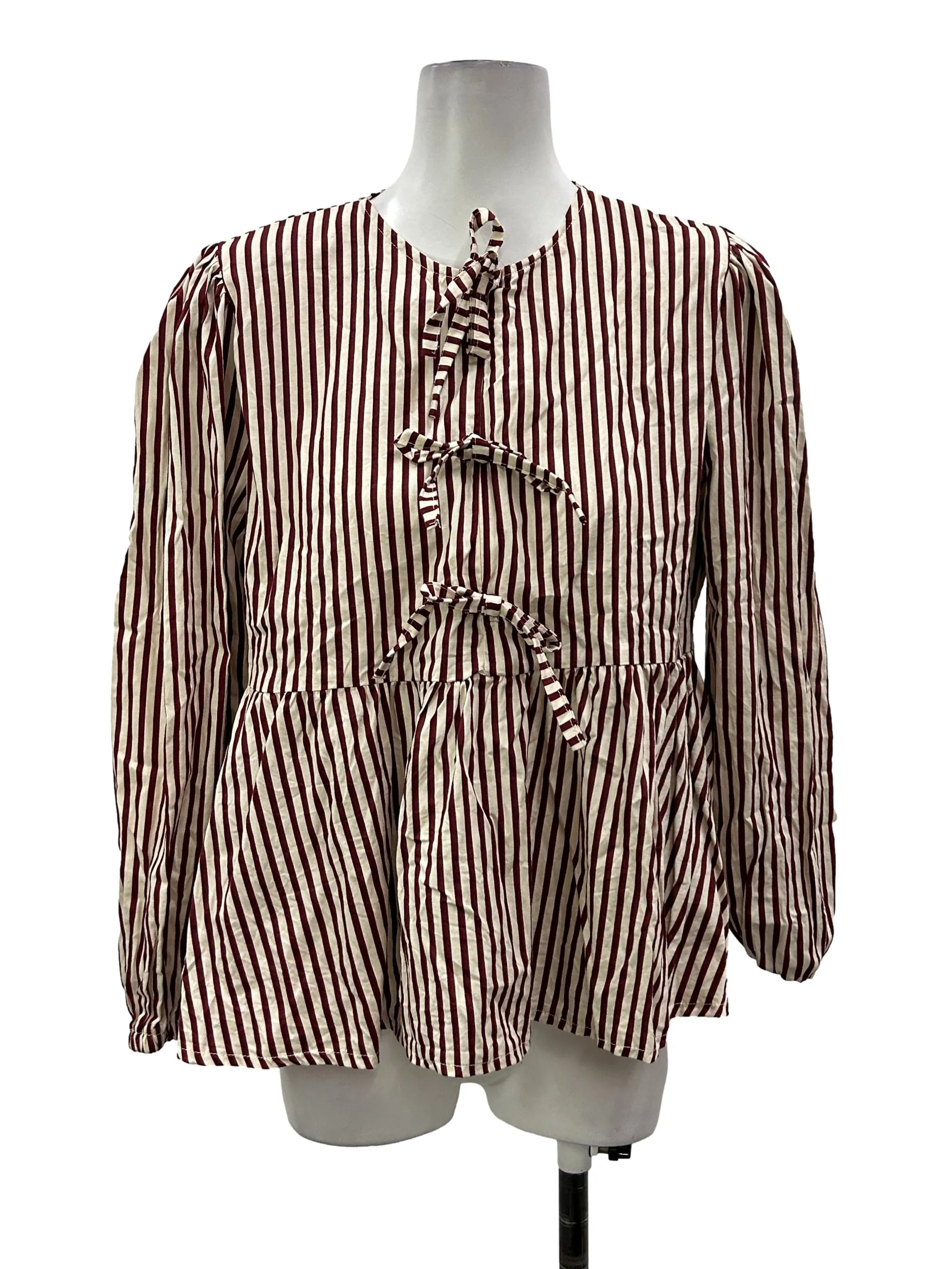 Burgundy Striped Tie Blouse
