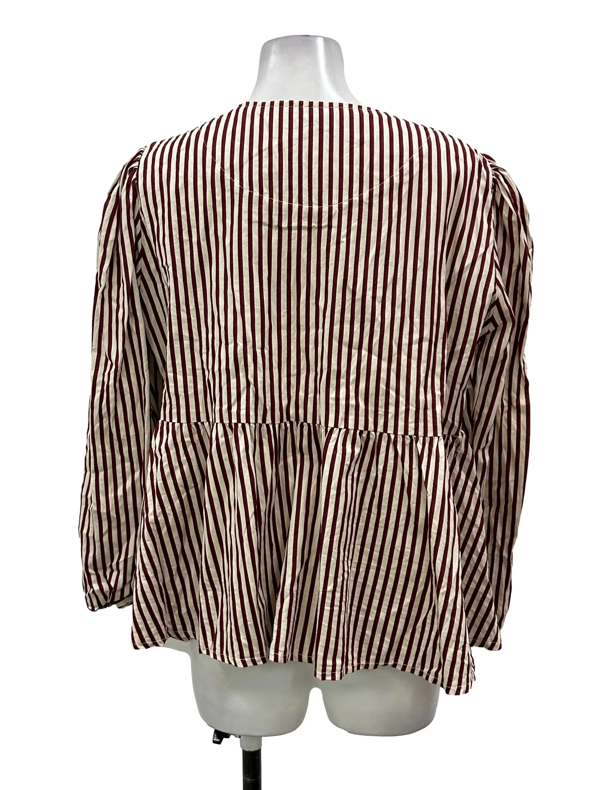 Burgundy Striped Tie Blouse