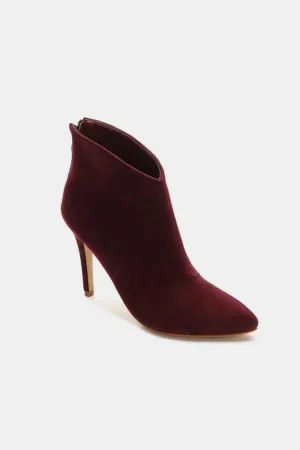 Burgundy Suede Stiletto Ankle Booties with Back Zippers