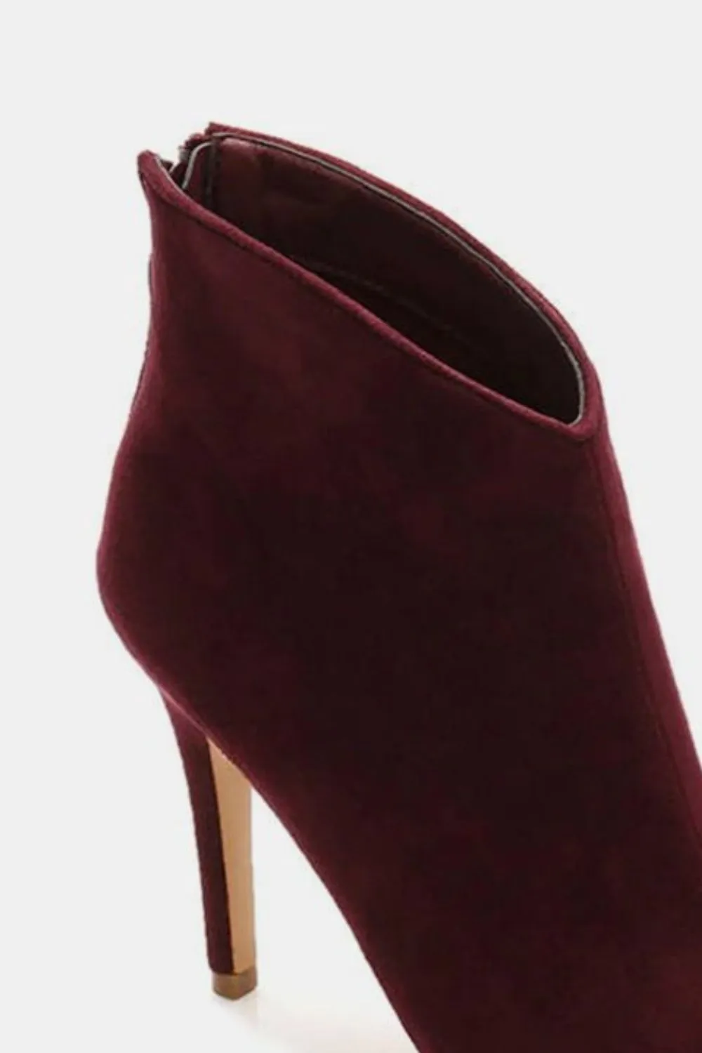 Burgundy Suede Stiletto Ankle Booties with Back Zippers