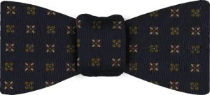 Burnt Orange, Red & Off-White on Midnight Blue Ground Pattern Challis Wool Bow Tie #CHPBT-1