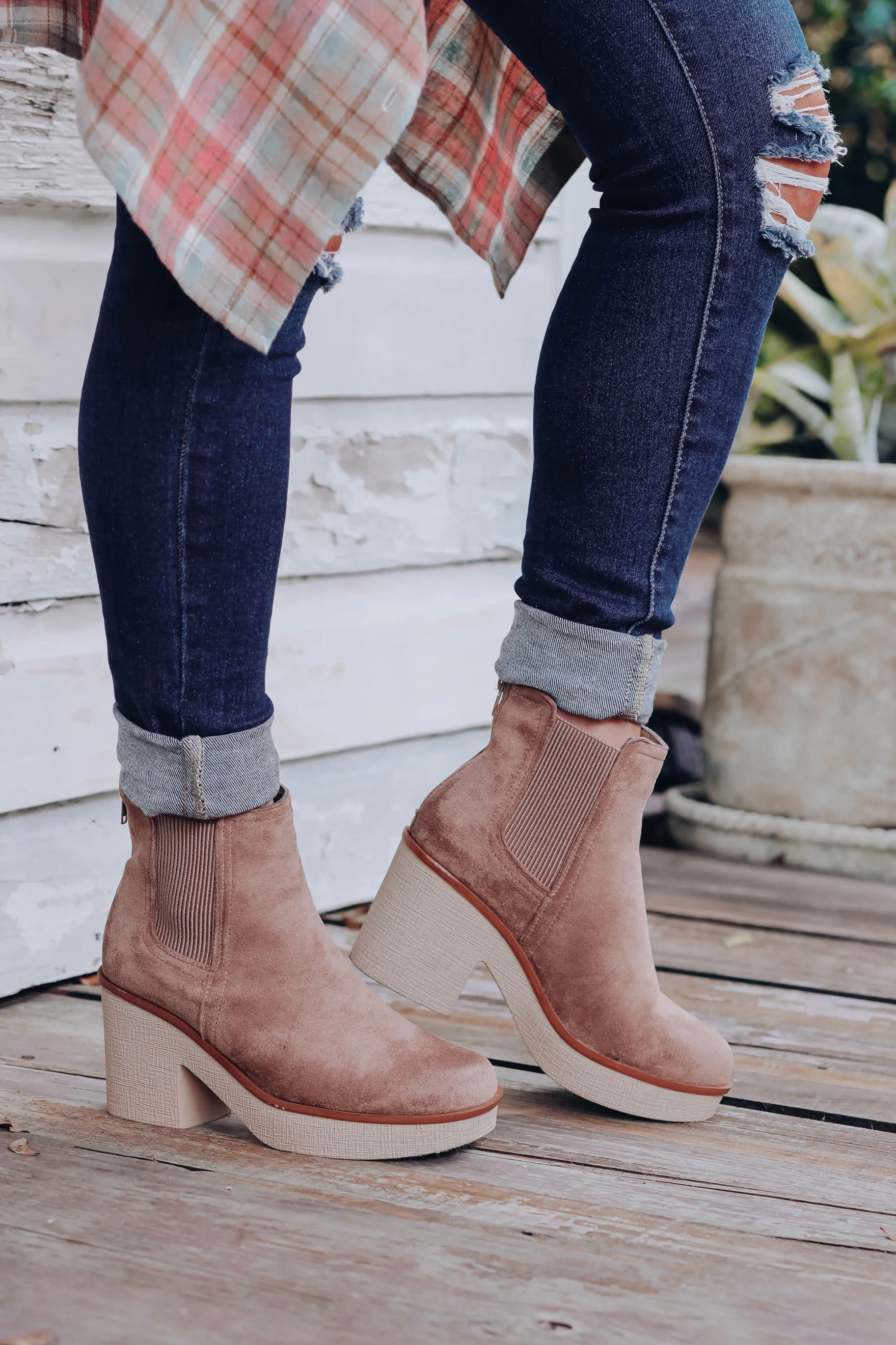 Cara Lug Ankle Booties - Taupe
