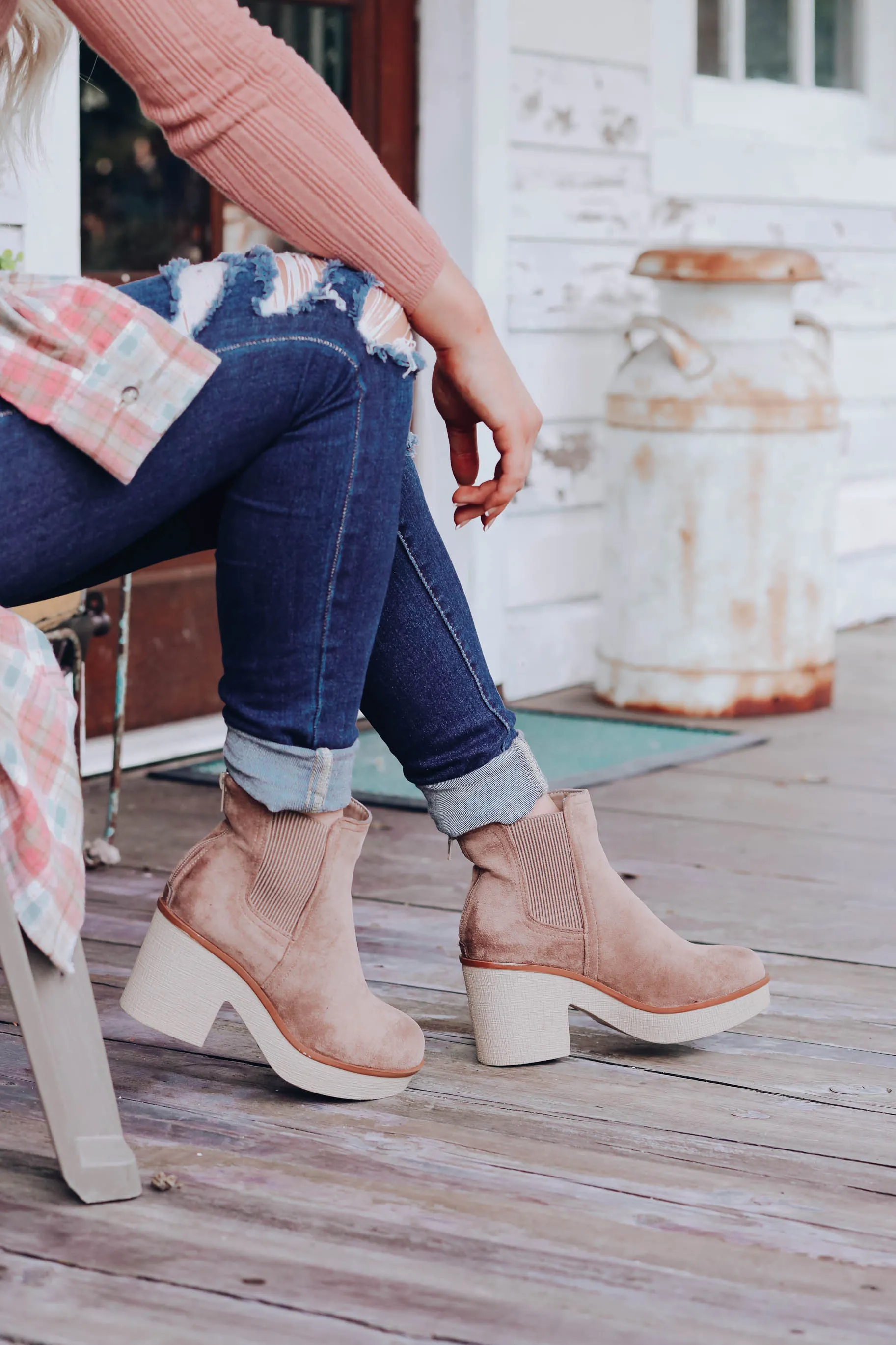 Cara Lug Ankle Booties - Taupe