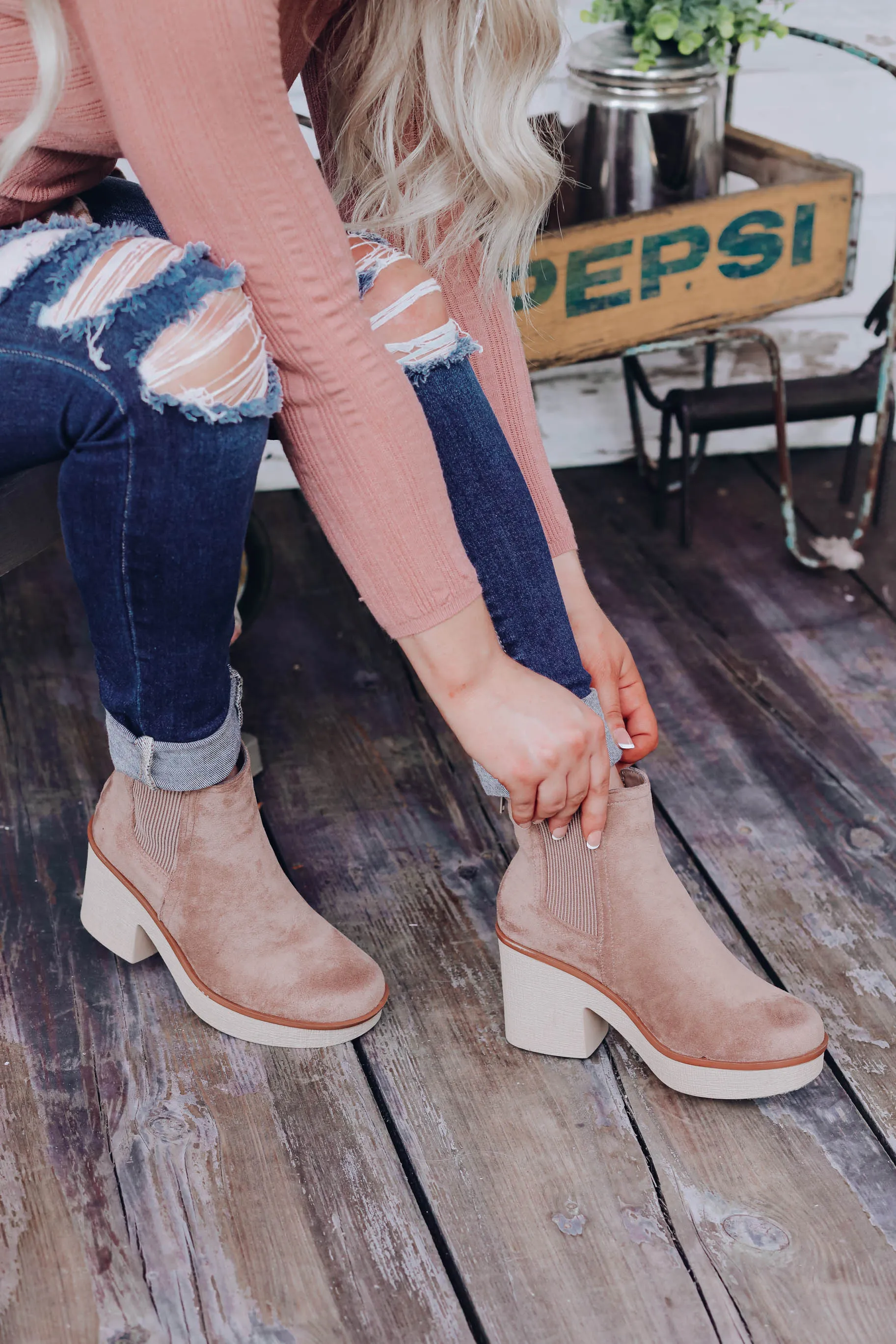 Cara Lug Ankle Booties - Taupe