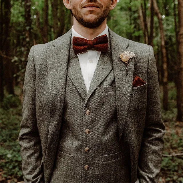 Carter Burgundy Red Adult Tweed Bow Tie, Pocket Square and Navy Blue Polka Dot Braces Set