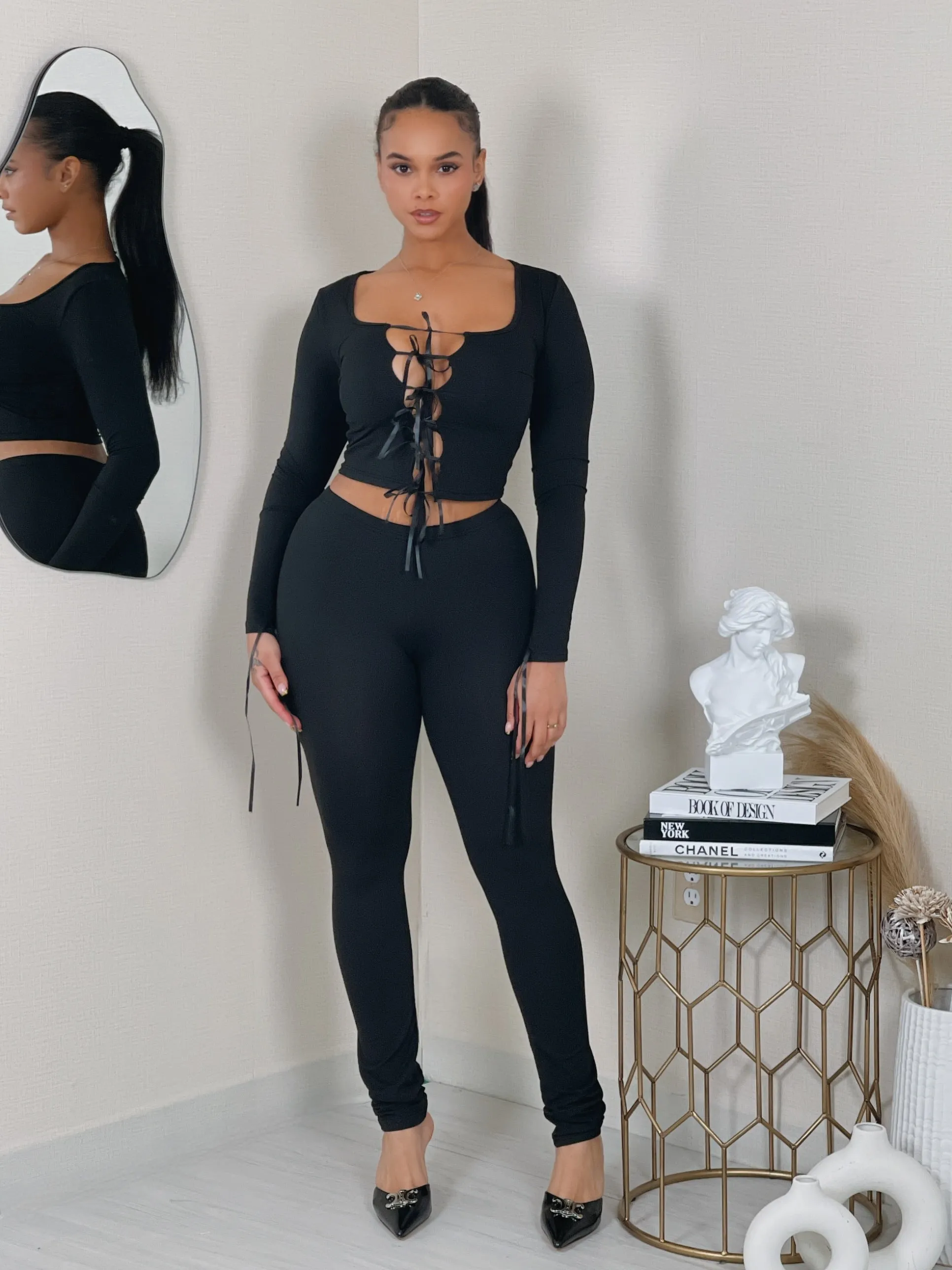 CAY1407P - LS TIES TOP & PANT SET