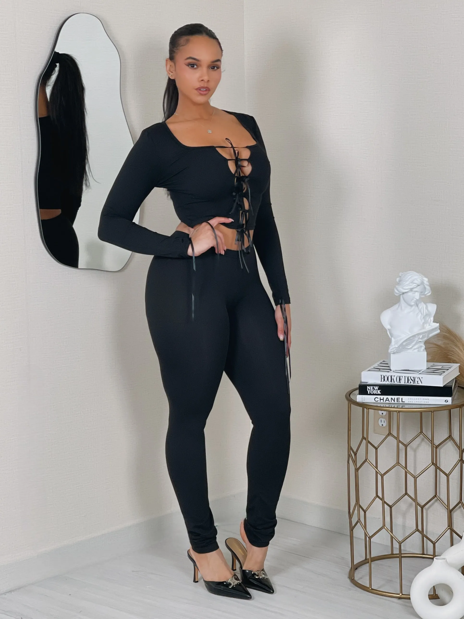 CAY1407P - LS TIES TOP & PANT SET