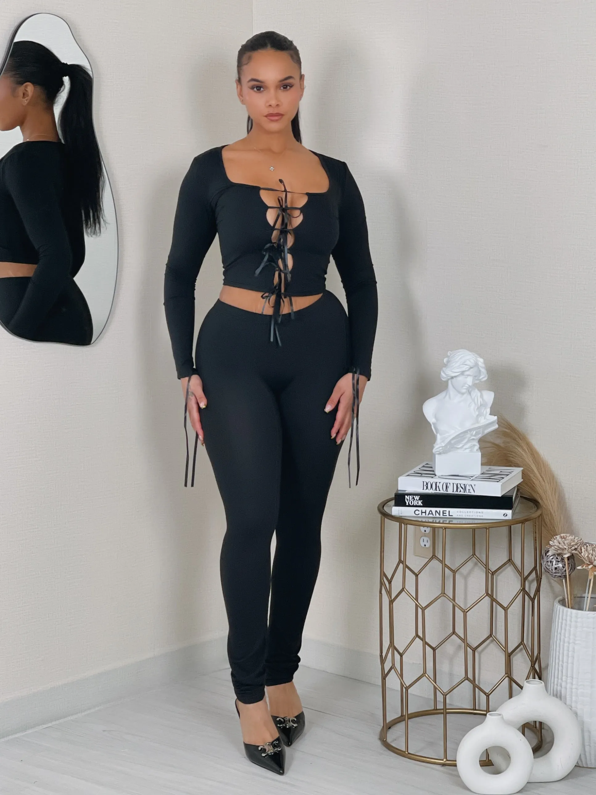 CAY1407P - LS TIES TOP & PANT SET
