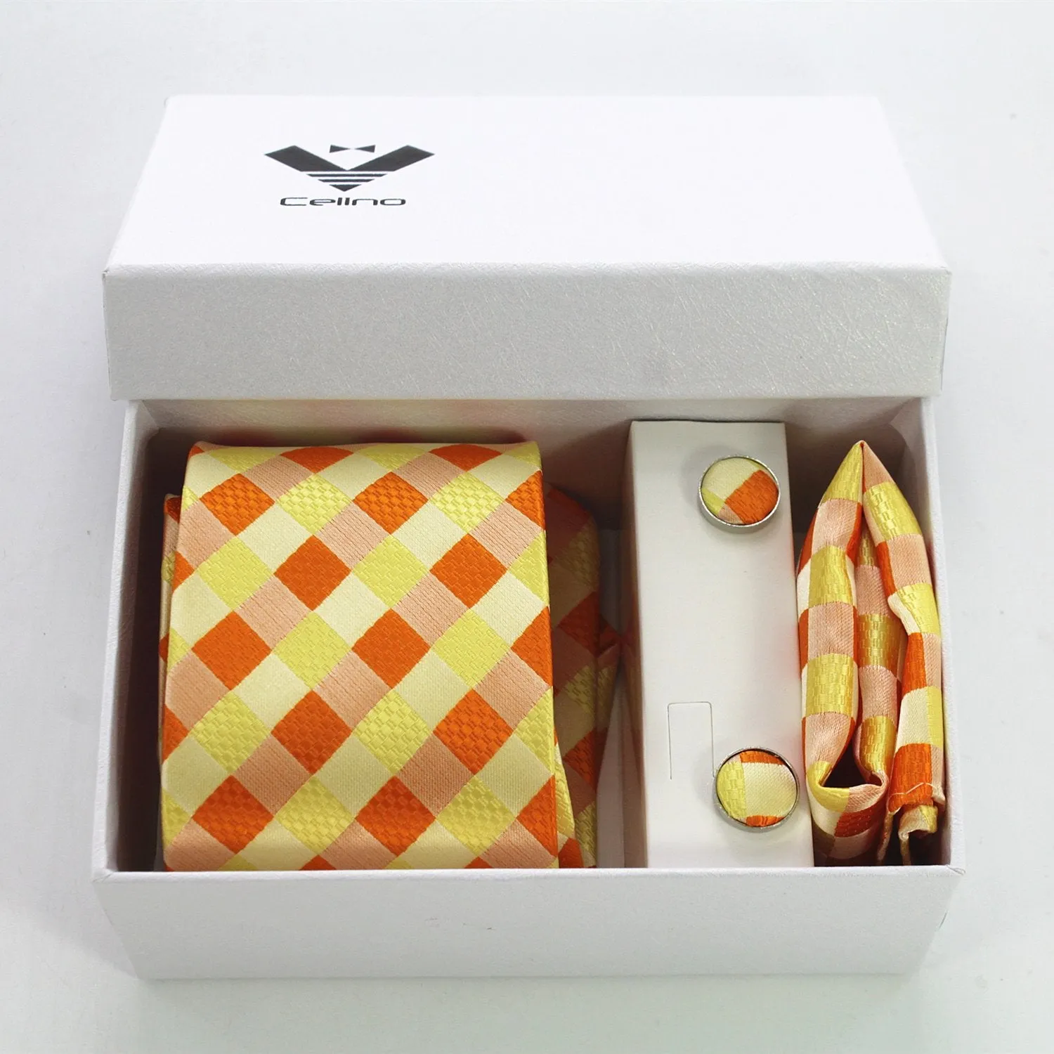 Celino Multi Color Silk Necktie with Cufflinks & Pocket Square for Men