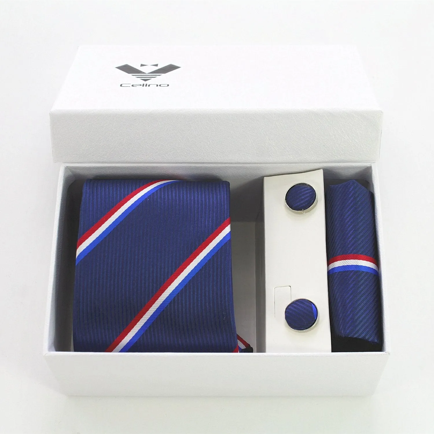 Celino Multi Color Stripes Silk Necktie with Cufflinks & Pocket Square for Men