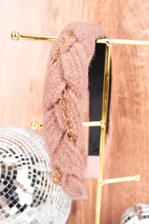 Central Park Braided Knit Chain Headband, Pink