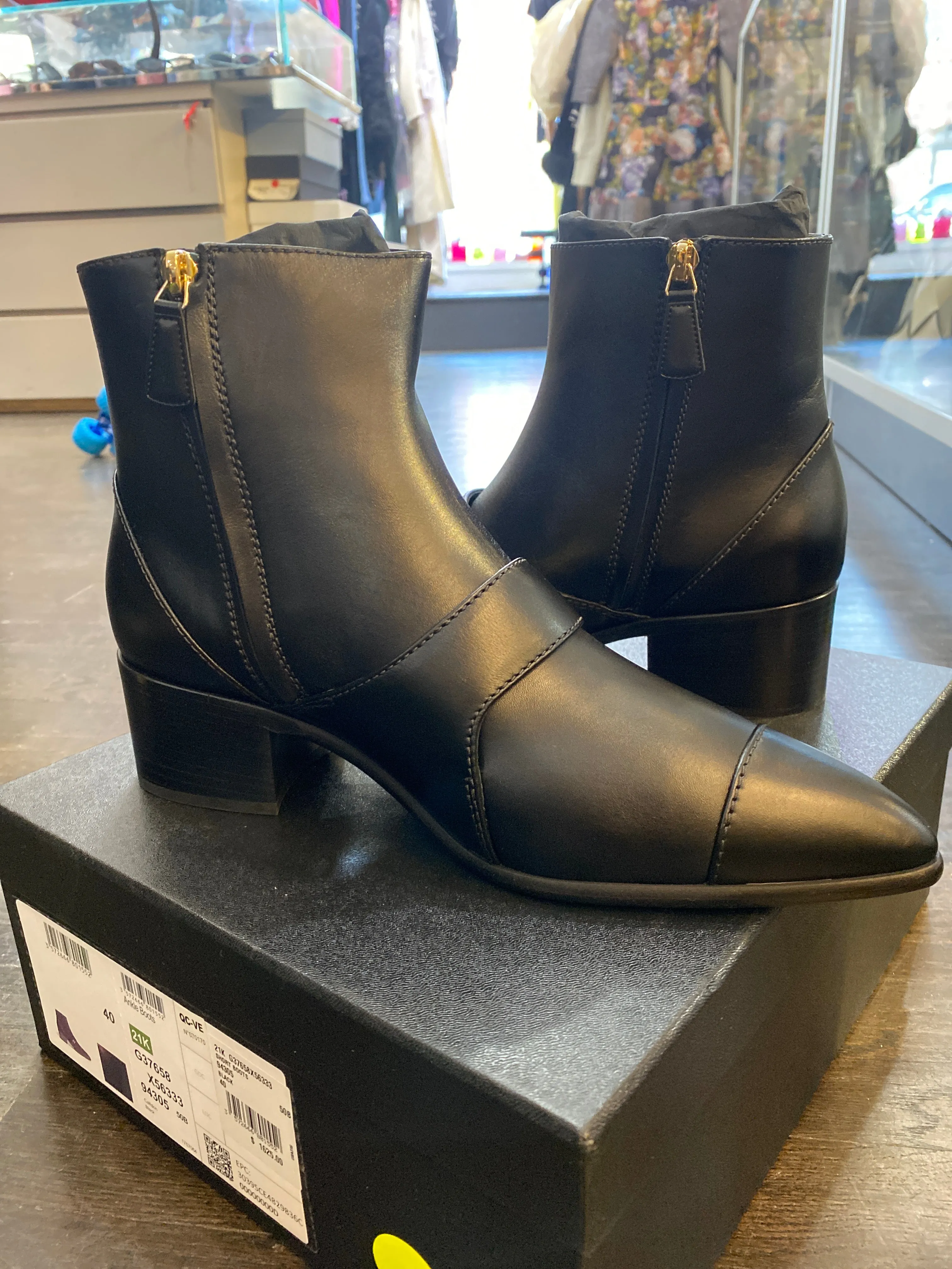 Chanel Black Leather Pointed Toe Gold Turnlock Side Zip Ankle Bootie