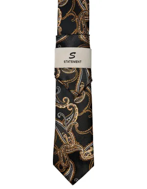 CHARCOAL PAISLEY 2 PC TIE & HANKIE SET