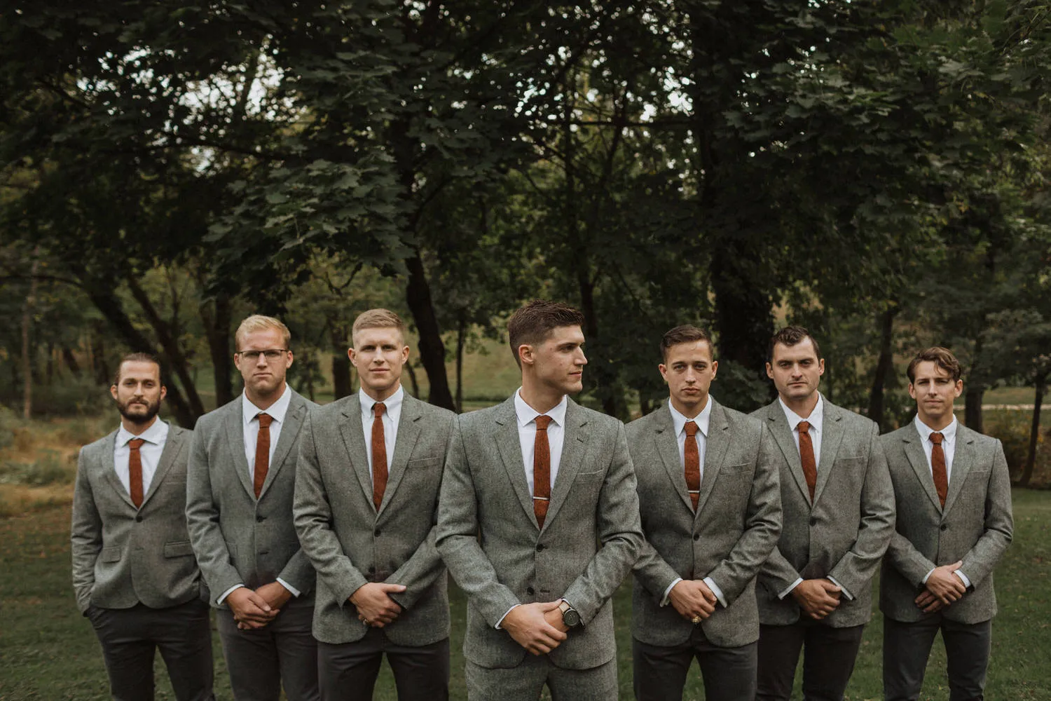 Charlie Burnt Orange Wool Tie, Cream Pocket Square and Silver Tie Pin Set
