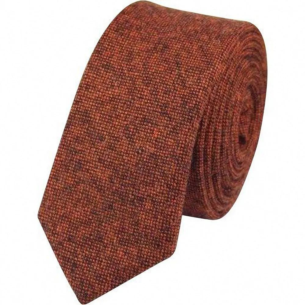 Charlie Rusty Burnt Orange Wool Tie and Orange Floral Cotton Pocket Square Set