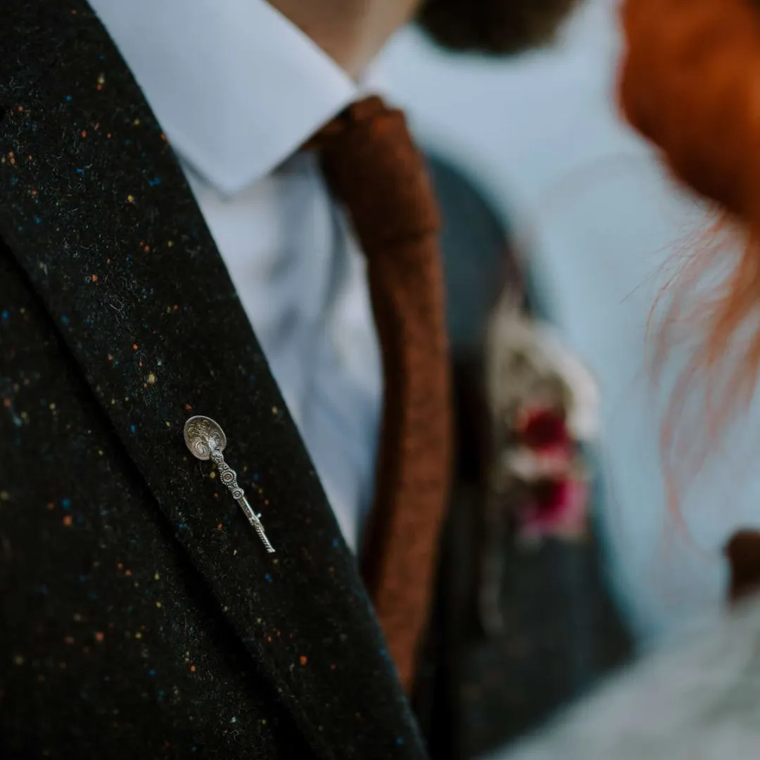 Charlie Rusty Burnt Orange Wool Tie and Orange Floral Cotton Pocket Square Set