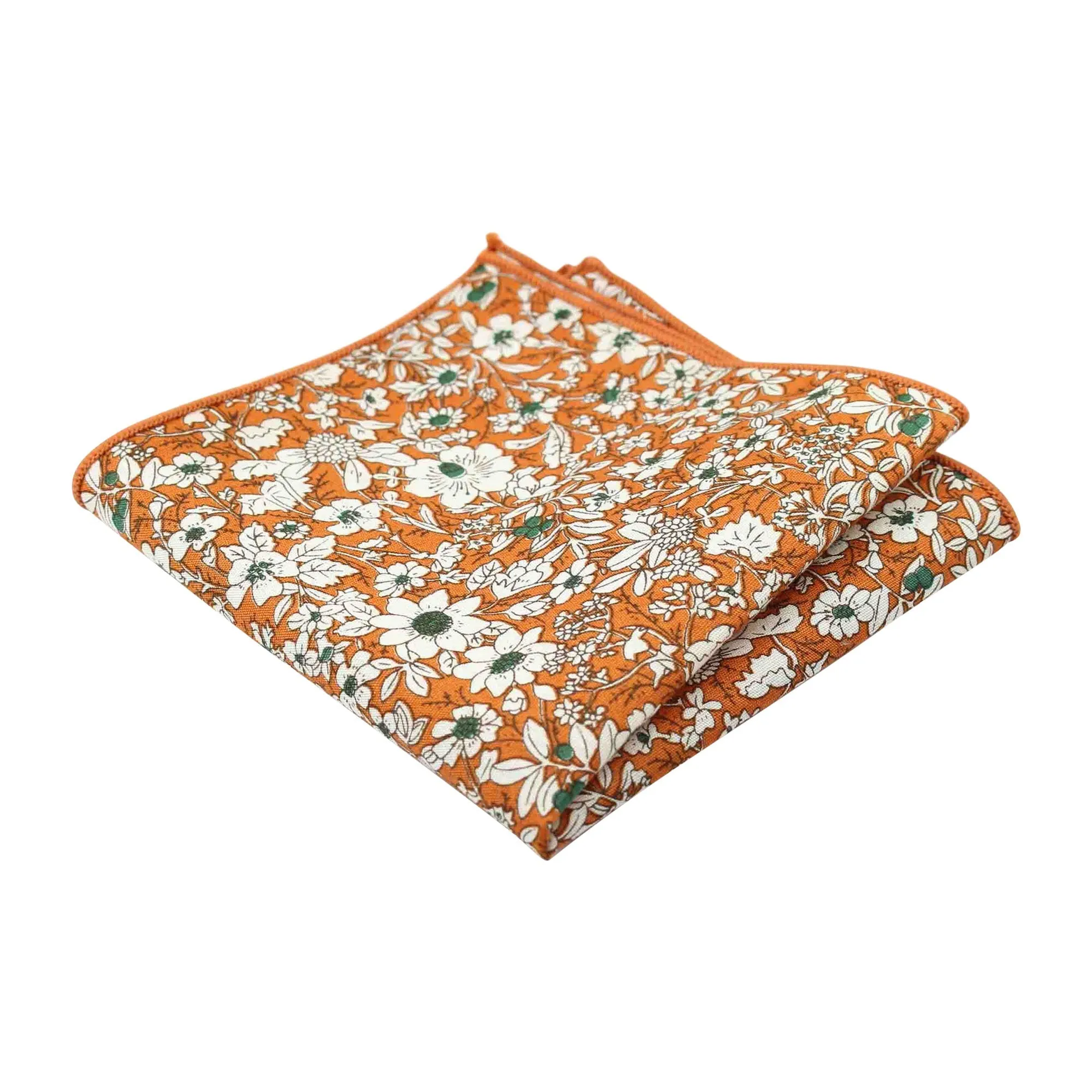 Charlie Rusty Burnt Orange Wool Tie and Orange Floral Cotton Pocket Square Set