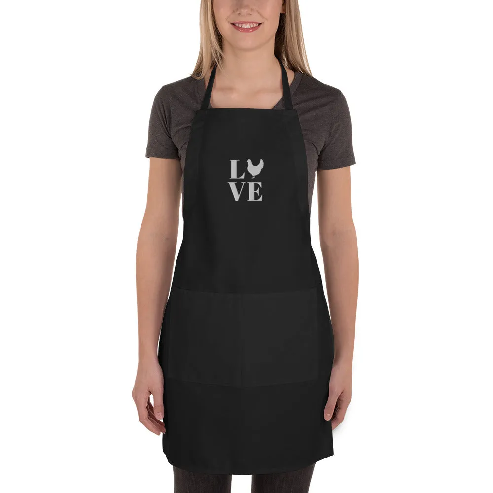 Chicken Love Embroidered Apron