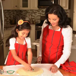 Child & Adult Matching Hand Woven Bib Aprons | Cajola Red Stripes