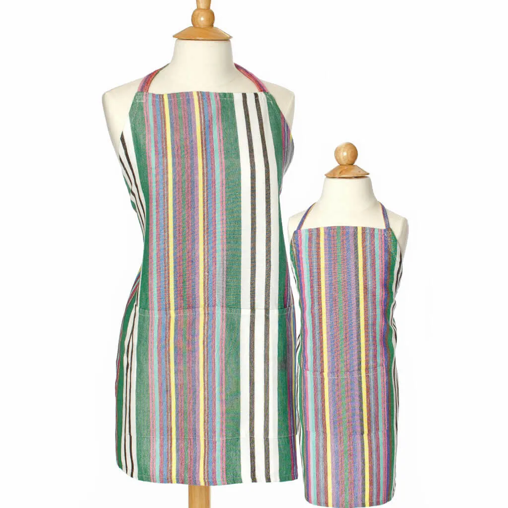 Child & Adult Matching Hand Woven Bib Aprons | Soft Multi Stripes