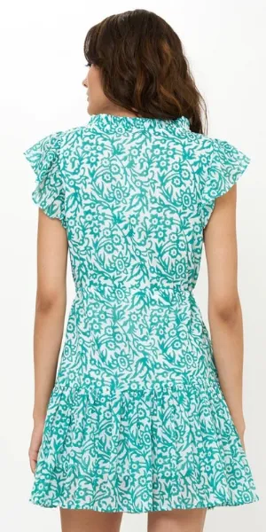 Cinched Flirty Short Dress in Cypress Jade