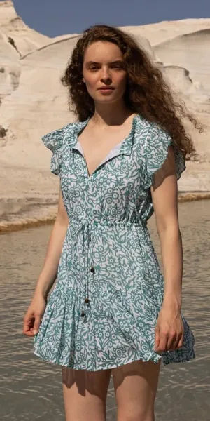Cinched Flirty Short Dress in Cypress Jade