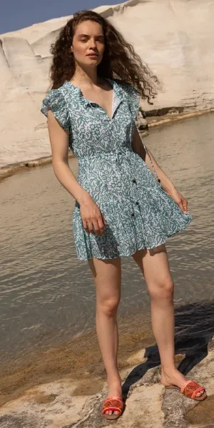 Cinched Flirty Short Dress in Cypress Jade
