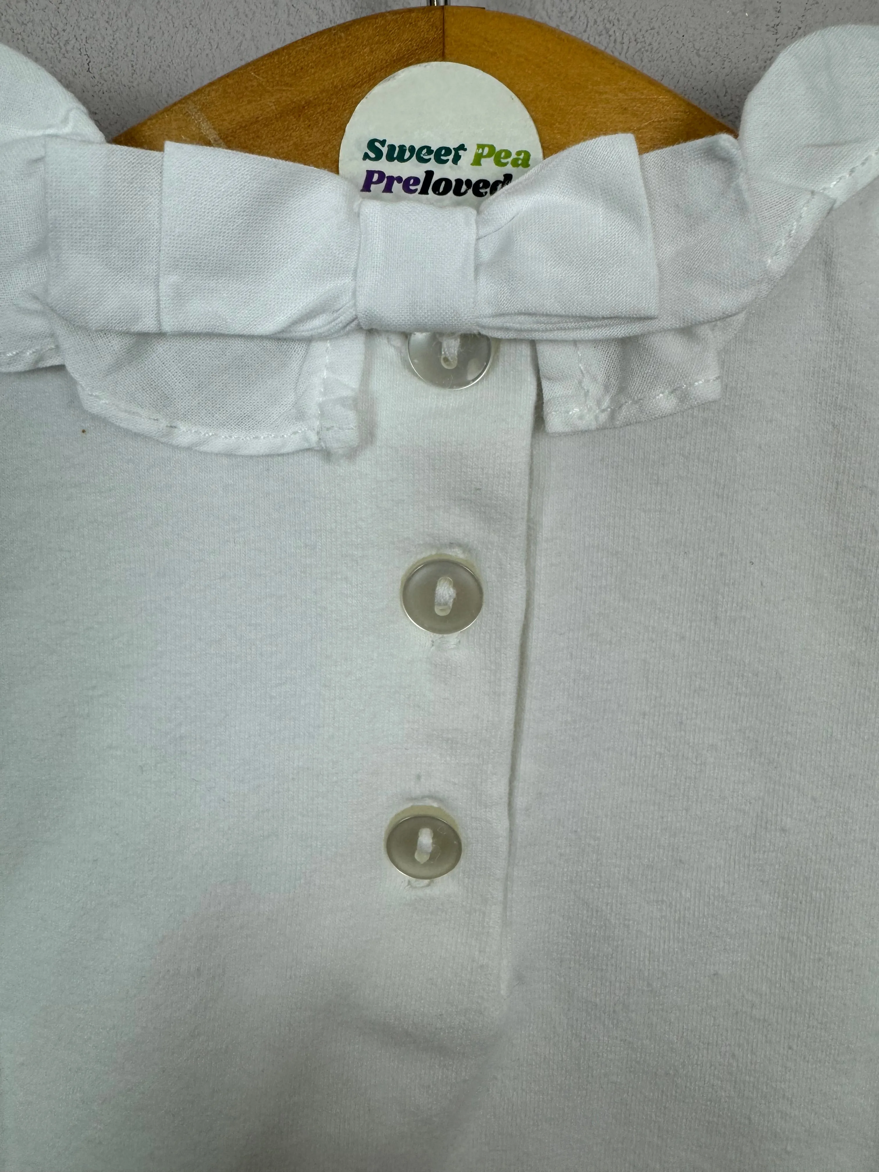 Confiture white ruffle neck jersey top 3-6m