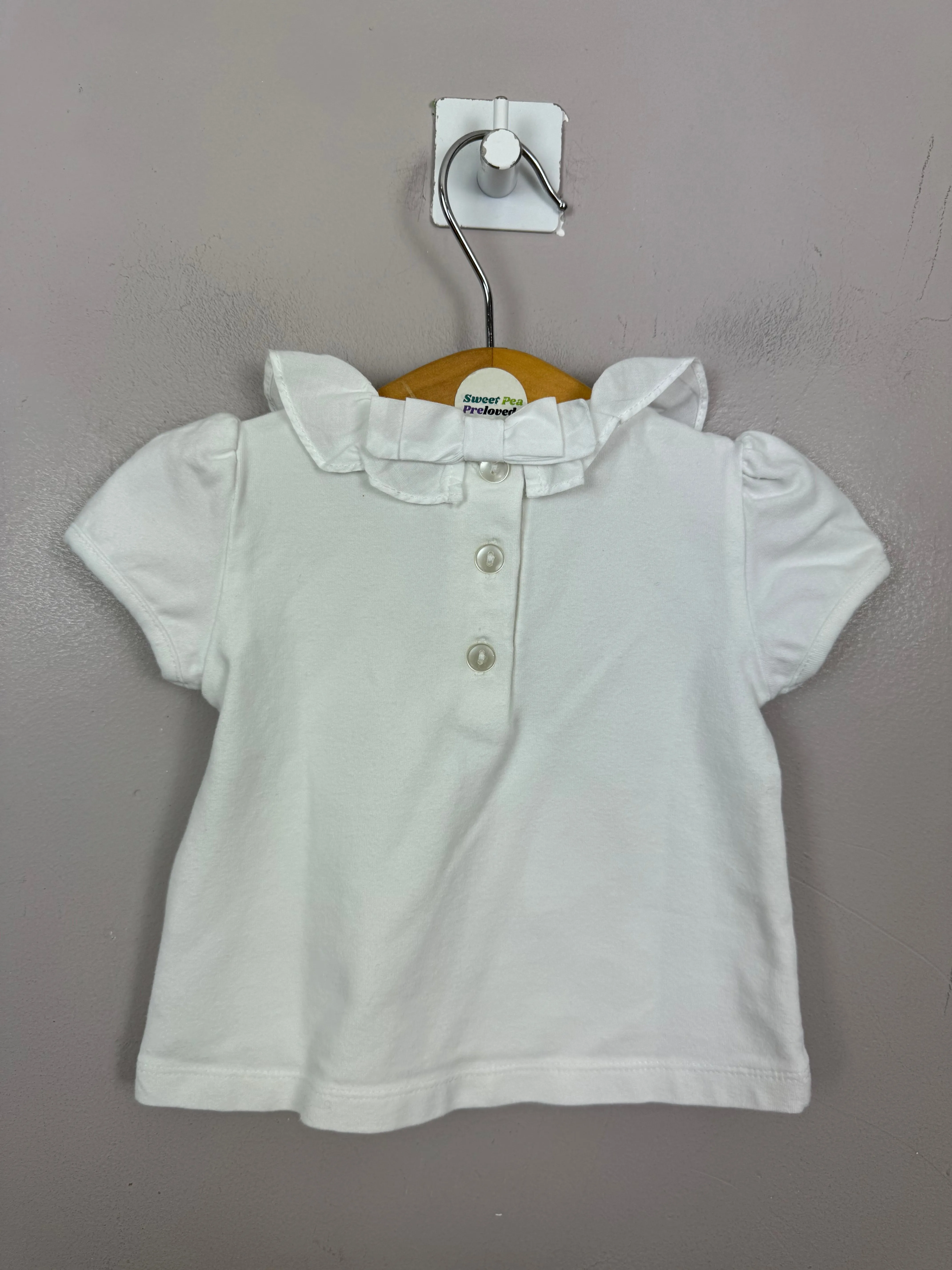 Confiture white ruffle neck jersey top 3-6m