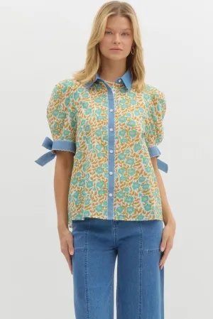 Contrast Collar Floral Top