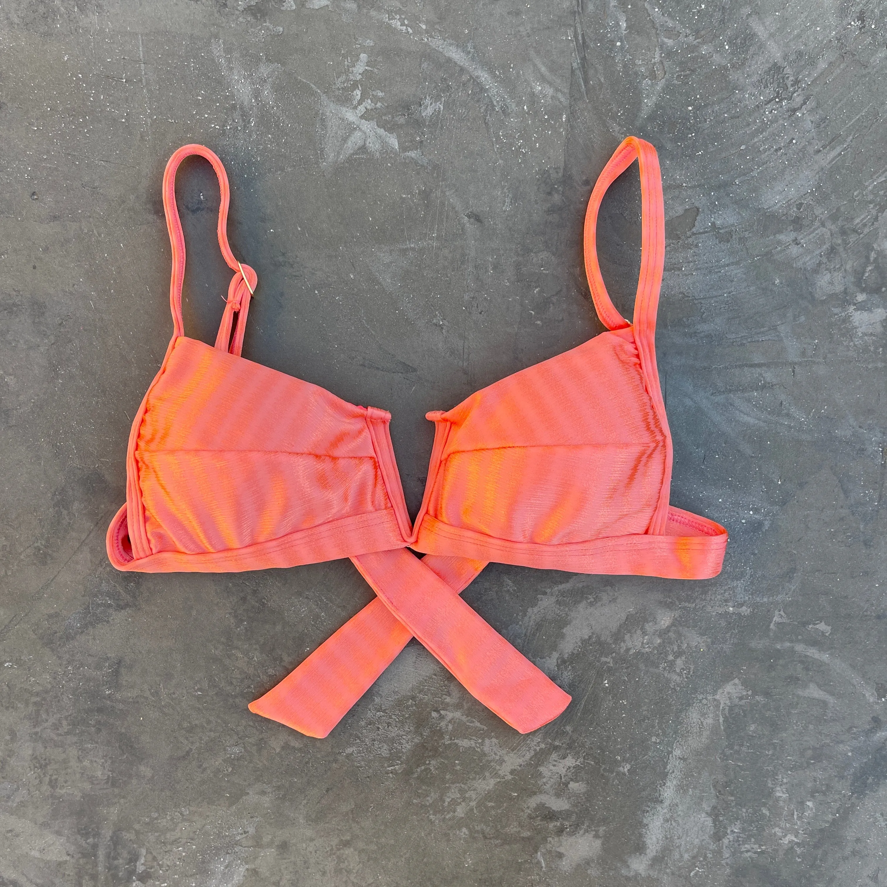 Coral Striped Squared V Bikini Top
