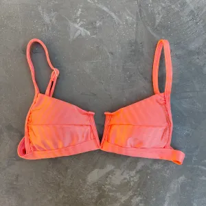 Coral Striped Squared V Bikini Top