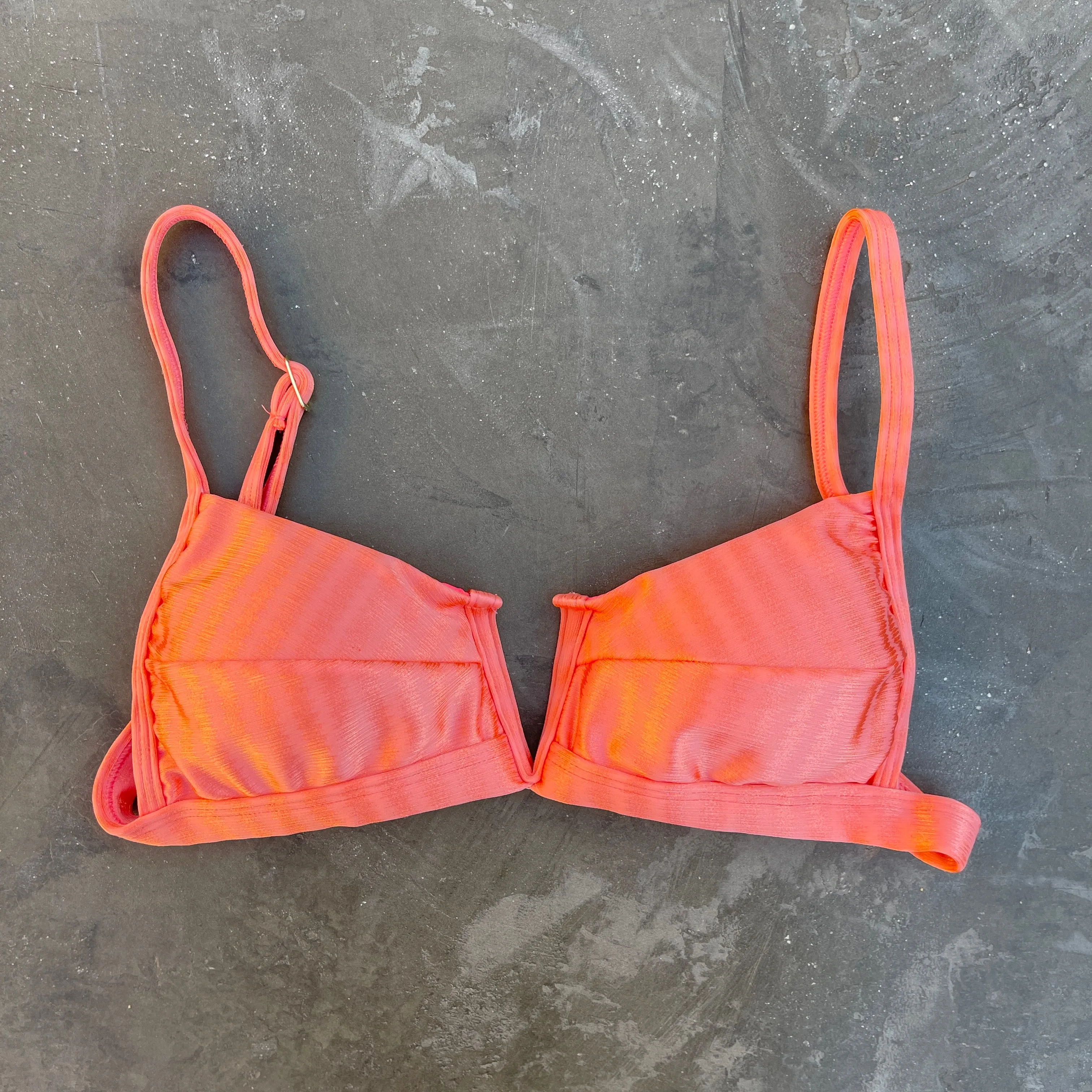 Coral Striped Squared V Bikini Top