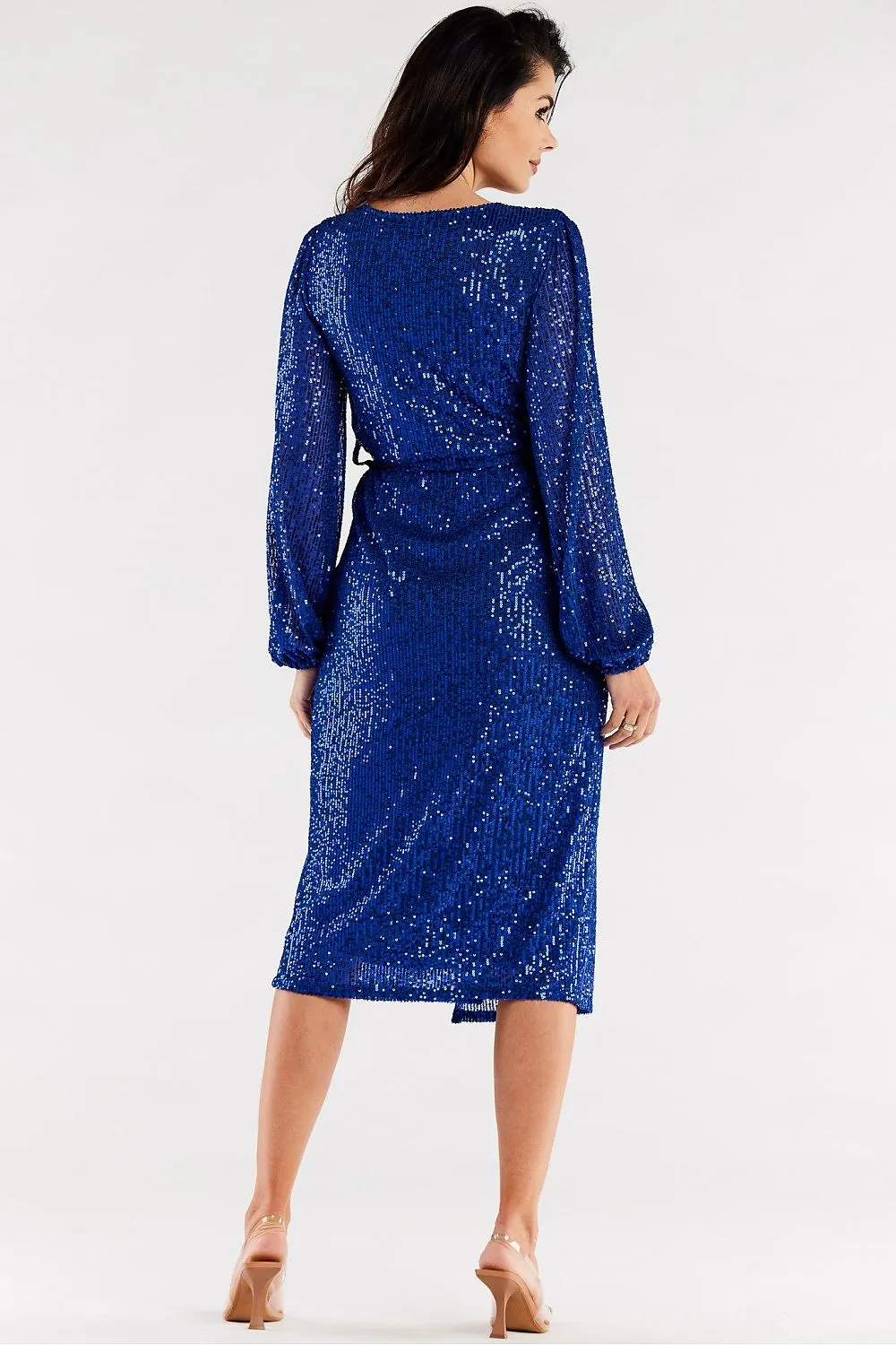 Crinkled Sleeve Tie Midi Dress
